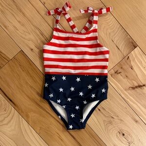 Cat & Jack Red Striped and Blue Star Kids Swimsuit